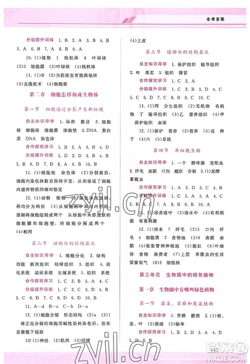 广西师范大学出版社2022新课程学习辅导七年级生物上册人教版答案 广西师范大学出版社2022新课程学习辅导七年级生物上册人教版答案