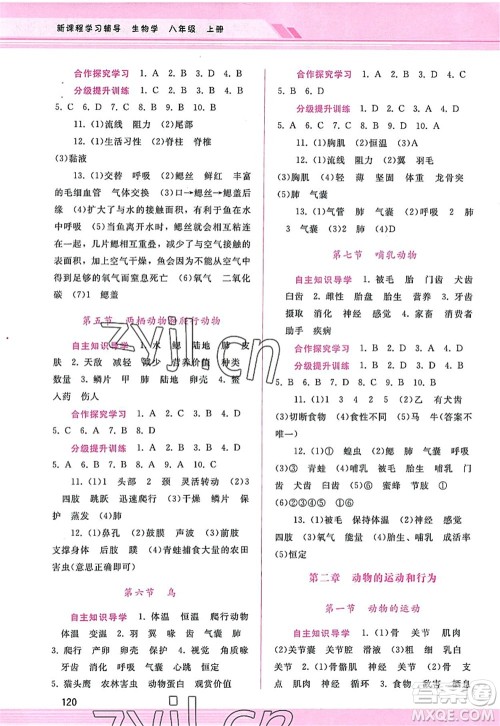 广西师范大学出版社2022新课程学习辅导八年级生物上册人教版答案 广西师范大学出版社2022新课程学习辅导八年级生物上册人教版答案