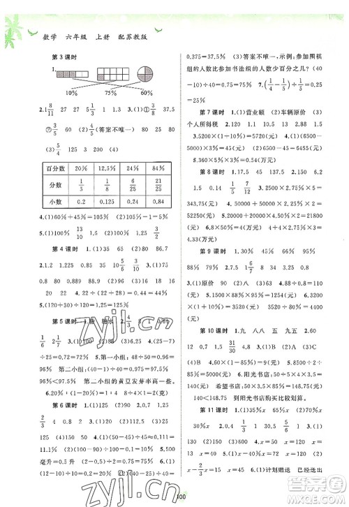 广西师范大学出版社2022新课程学习与测评同步学习六年级数学上册苏教版答案 广西师范大学出版社2022新课程学习与测评同步学习六年级数学上册苏教版答案