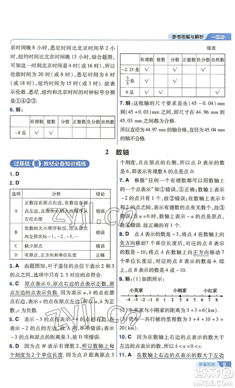 南京师范大学出版社2022秋季一遍过七年级上册数学北师大版参考答案 南京师范大学出版社2022秋季一遍过七年级上册数学北师大版参考答案
