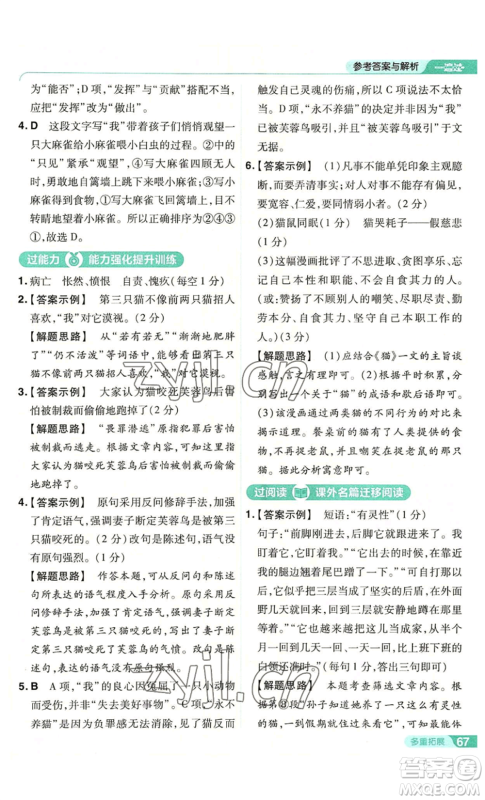 南京师范大学出版社2022秋季一遍过七年级上册语文人教版参考答案 南京师范大学出版社2022秋季一遍过七年级上册语文人教版参考答案