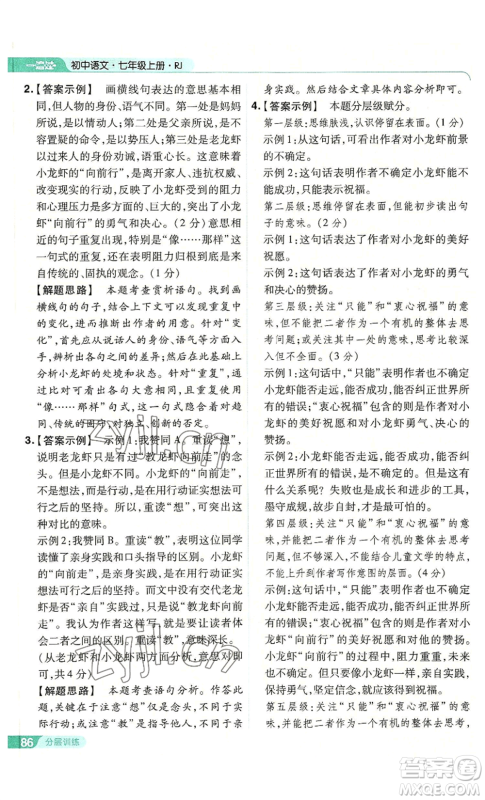 南京师范大学出版社2022秋季一遍过七年级上册语文人教版参考答案 南京师范大学出版社2022秋季一遍过七年级上册语文人教版参考答案