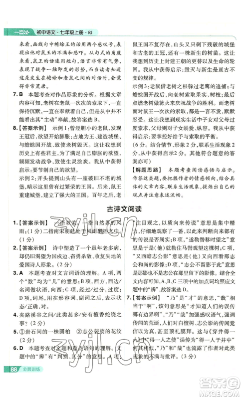 南京师范大学出版社2022秋季一遍过七年级上册语文人教版参考答案 南京师范大学出版社2022秋季一遍过七年级上册语文人教版参考答案