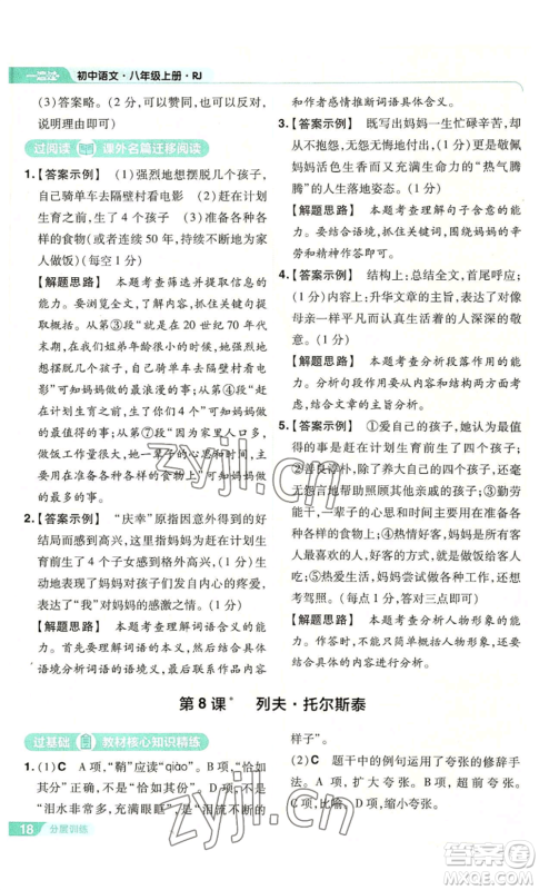 南京师范大学出版社2022秋季一遍过八年级上册语文人教版参考答案 南京师范大学出版社2022秋季一遍过八年级上册语文人教版参考答案