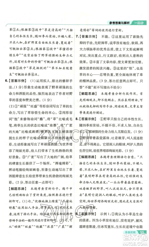 南京师范大学出版社2022秋季一遍过八年级上册语文人教版参考答案 南京师范大学出版社2022秋季一遍过八年级上册语文人教版参考答案