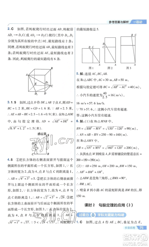 南京师范大学出版社2022秋季一遍过八年级上册数学华东师大版参考答案