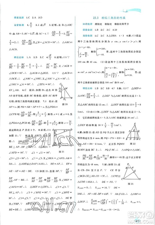 广西师范大学出版社2022新课程学习与测评同步学习九年级数学全一册沪科版答案