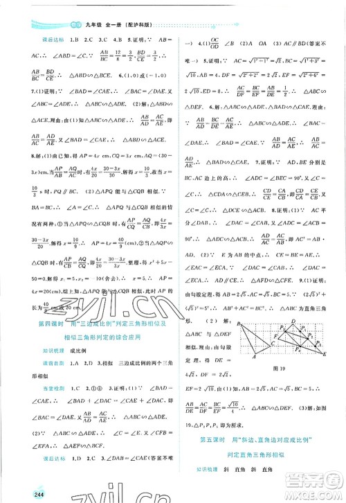 广西师范大学出版社2022新课程学习与测评同步学习九年级数学全一册沪科版答案