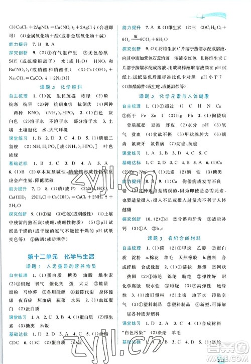 广西师范大学出版社2022新课程学习与测评同步学习九年级化学全一册人教版答案