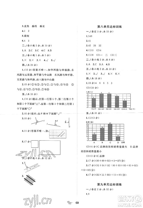 广西师范大学出版社2022新课程学习与测评单元双测四年级数学上册C冀教版答案 广西师范大学出版社2022新课程学习与测评单元双测四年级数学上册C冀教版答案