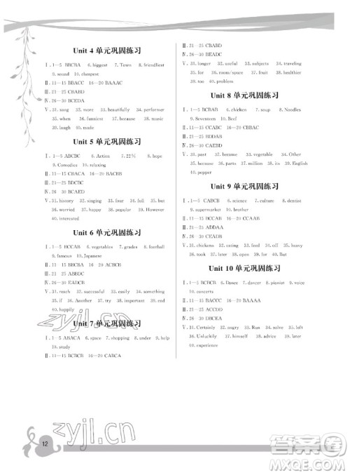 福建人民出版社2022秋顶尖课课练英语八年级上册人教版答案