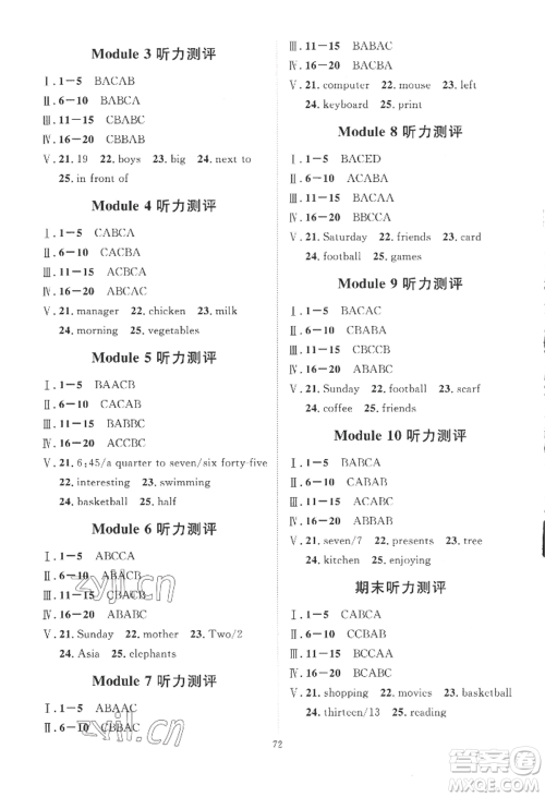 吉林教育出版社2022秋季优+学案课时通七年级上册英语F版参考答案