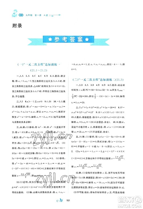 广西师范大学出版社2022新课程学习与测评单元双测九年级数学全一册A人教版答案 广西师范大学出版社2022新课程学习与测评单元双测九年级数学全一册A人教版答案