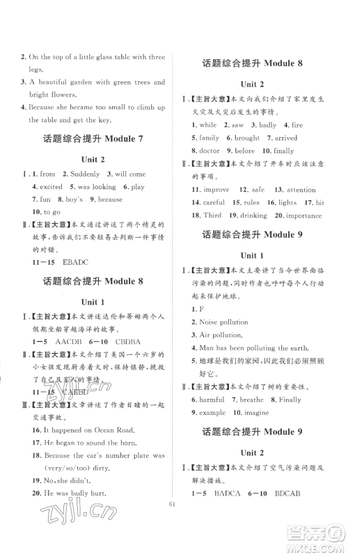 延边教育出版社2022秋季优+学案课时通八年级上册英语外研版参考答案