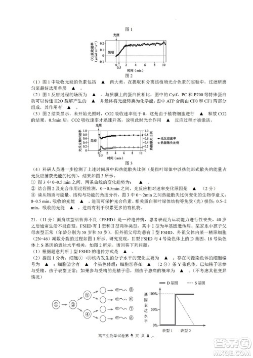南京市2023届高三年级学情调研生物试题及答案 南京市2023届高三年级学情调研生物试题及答案