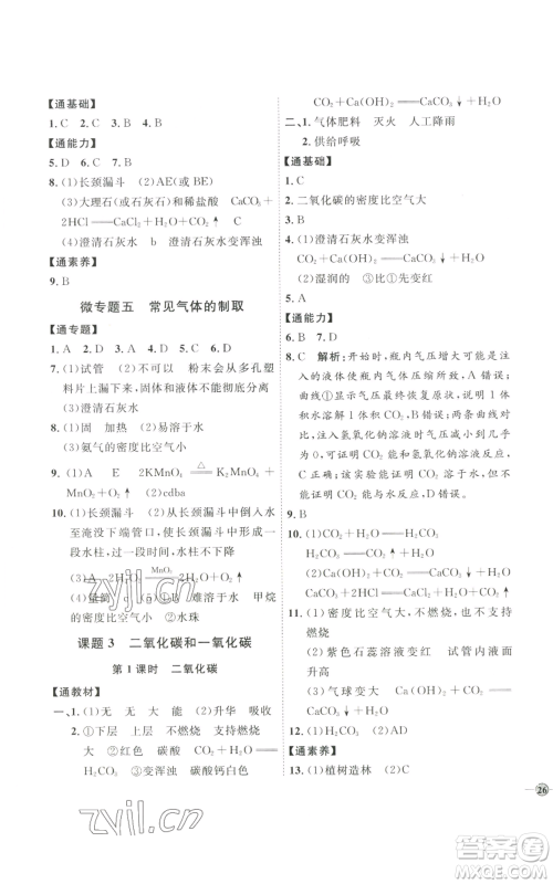 吉林教育出版社2022秋季优+学案课时通九年级上册化学P版参考答案