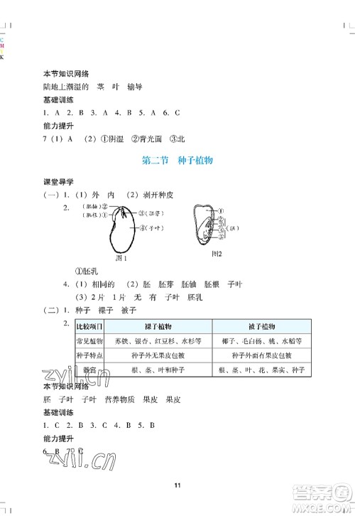 广州出版社2022阳光学业评价七年级生物上册人教版答案