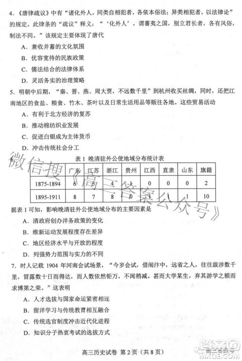 唐山市2022-2023学年度高三年级摸底演练历史试题及答案