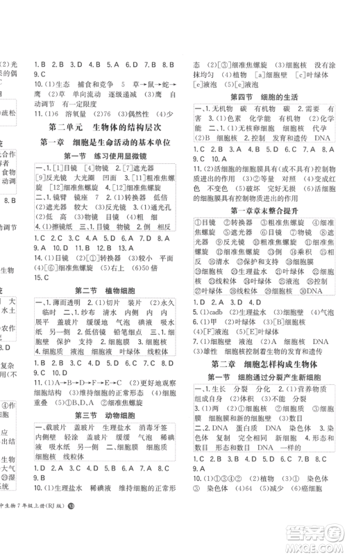 湖南教育出版社2022一本同步训练七年级上册生物人教版参考答案 湖南教育出版社2022一本同步训练七年级上册生物人教版参考答案