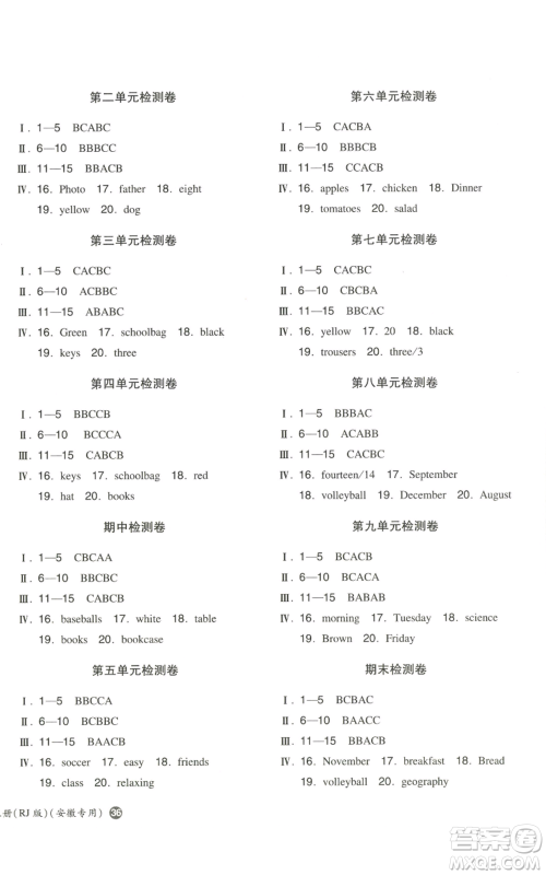 湖南教育出版社2022一本同步训练七年级上册英语人教版安徽专版参考答案 湖南教育出版社2022一本同步训练七年级上册英语人教版安徽专版参考答案