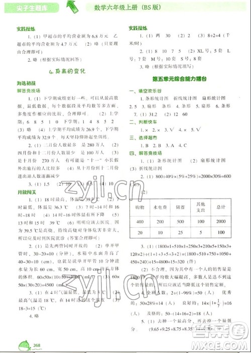 辽宁教育出版社2022秋尖子生题库数学六年级上册BS北师版答案 辽宁教育出版社2022秋尖子生题库数学六年级上册BS北师版答案
