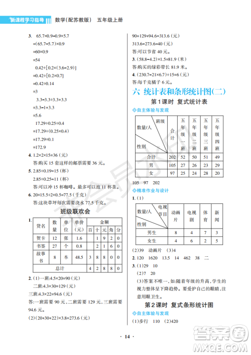 海南出版社2022新课程学习指导五年级数学上册苏教版答案