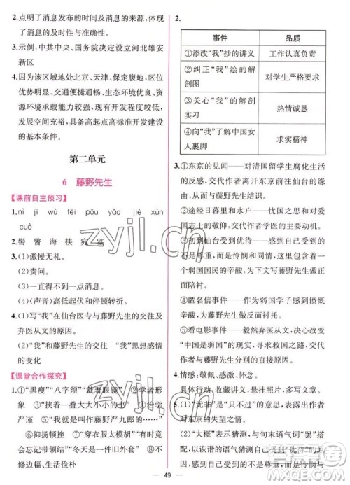 人民教育出版社2022秋同步学历案课时练语文八年级上册人教版答案 人民教育出版社2022秋同步学历案课时练语文八年级上册人教版答案