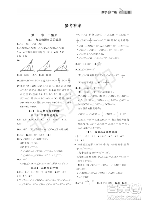 武汉出版社2022智慧学习天天向上课堂作业八年级数学上册人教版答案