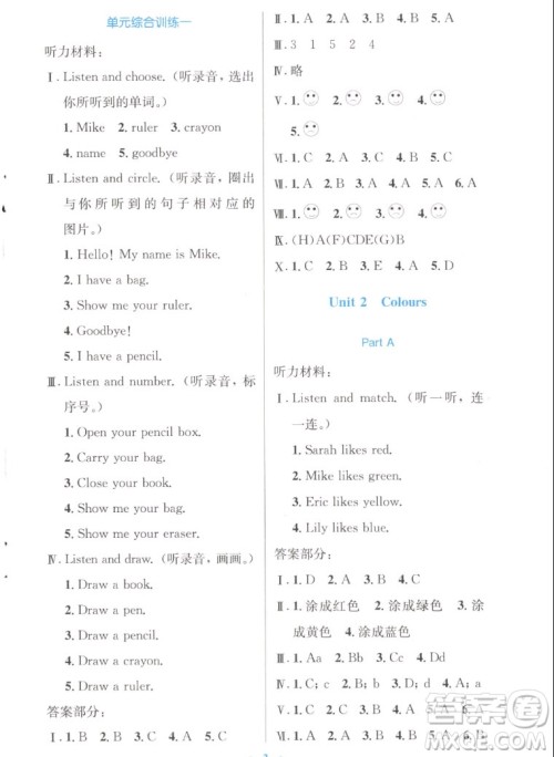 人民教育出版社2022秋小学同步测控优化设计英语三年级上册增强版答案 人民教育出版社2022秋小学同步测控优化设计英语三年级上册增强版答案