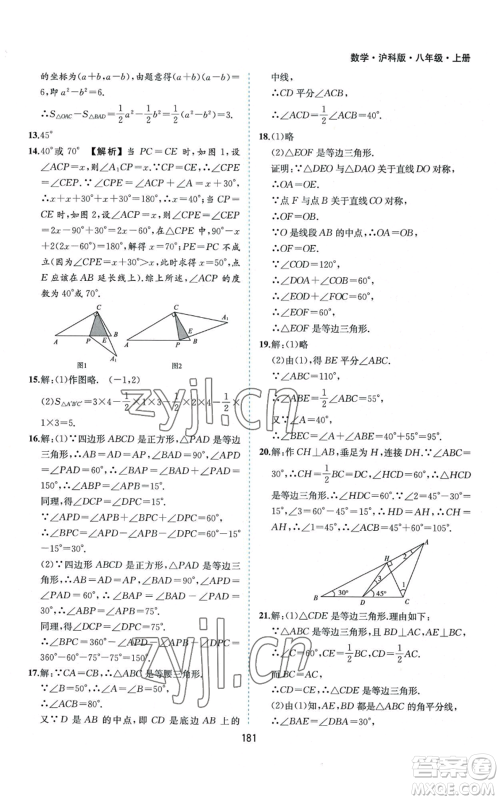 黄山书社2022新编基础训练八年级上册数学沪科版参考答案