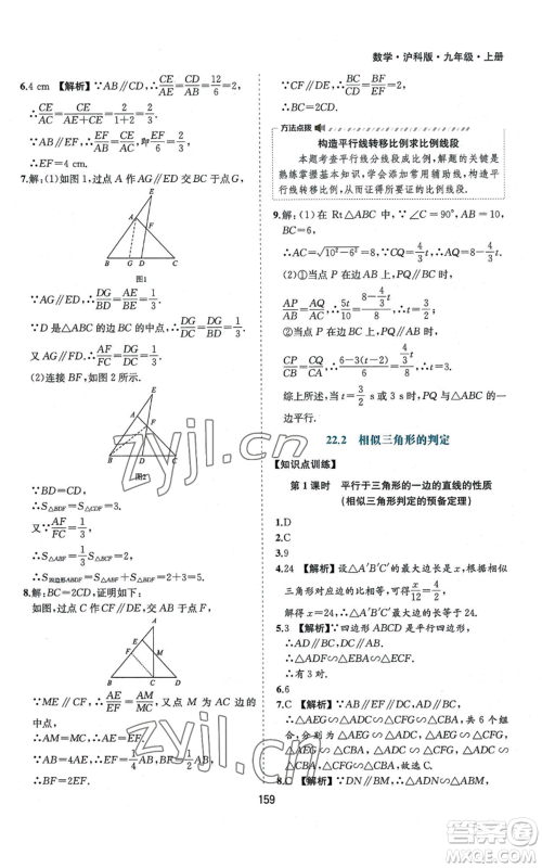 黄山书社2022新编基础训练九年级上册数学沪科版参考答案 黄山书社2022新编基础训练九年级上册数学沪科版参考答案