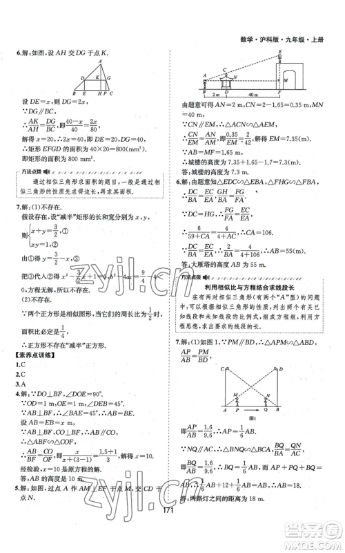 黄山书社2022新编基础训练九年级上册数学沪科版参考答案 黄山书社2022新编基础训练九年级上册数学沪科版参考答案