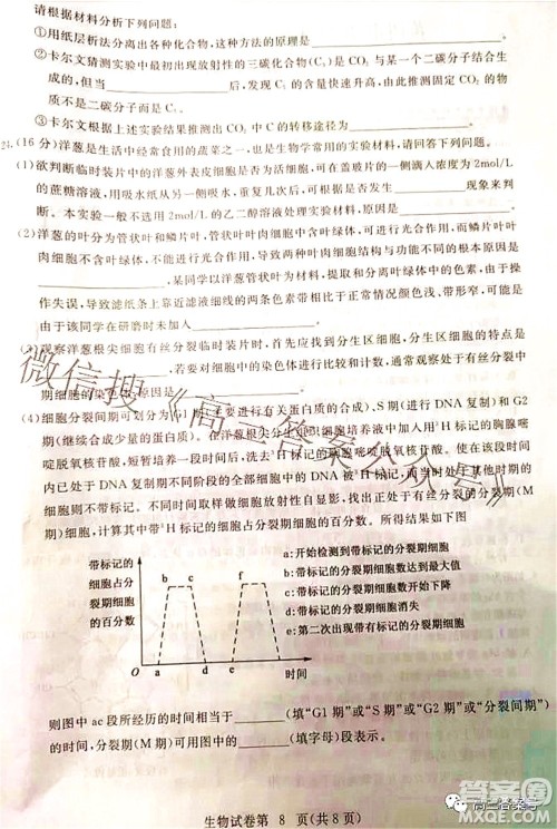 2023届高三黄冈市9月调研考试生物试题及答案