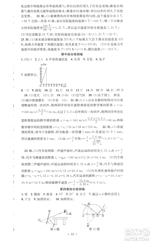 合肥工业大学出版社2022七天学案学练考八年级物理上册人教版参考答案 合肥工业大学出版社2022七天学案学练考八年级物理上册人教版参考答案