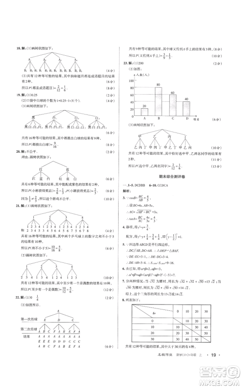 北京教育出版社2022秋季名校作业九年级上册数学华师大版参考答案