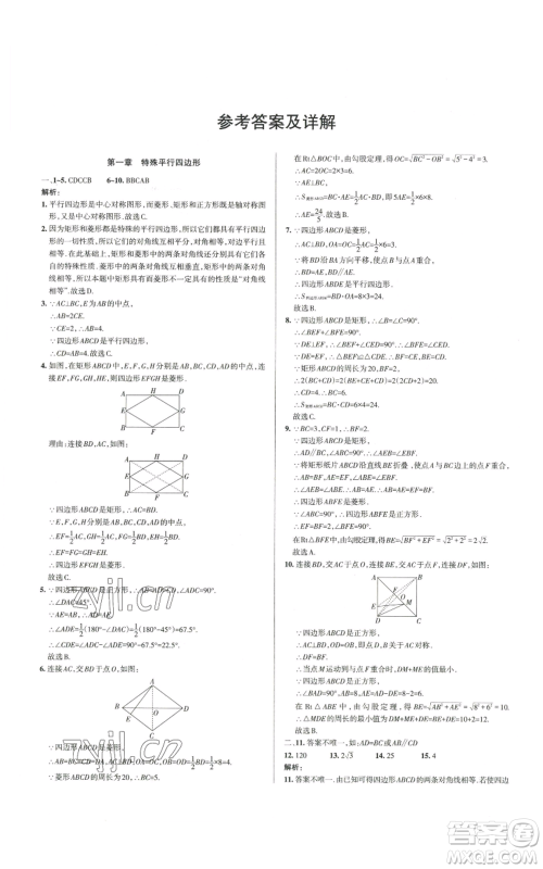 北京教育出版社2022秋季名校作业九年级上册数学北师大版参考答案