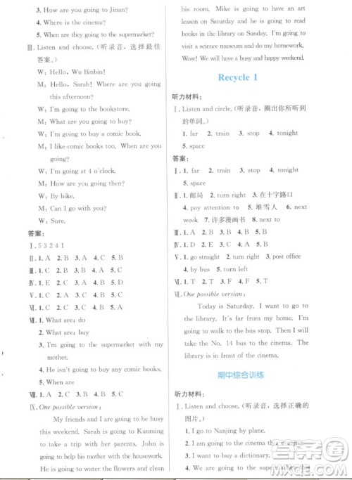 人民教育出版社2022秋小学同步测控优化设计英语六年级上册增强版答案 人民教育出版社2022秋小学同步测控优化设计英语六年级上册增强版答案