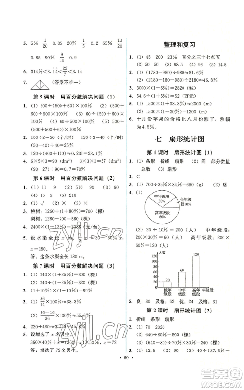 人民教育出版社2022能力培养与测试六年级上册数学人教版湖南专版参考答案