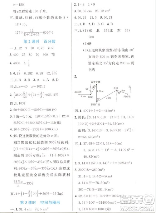 人民教育出版社2022秋小学同步测控优化设计数学六年级上册增强版答案