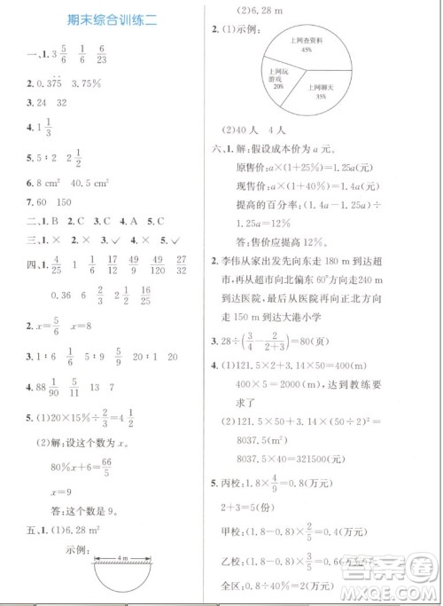 人民教育出版社2022秋小学同步测控优化设计数学六年级上册增强版答案