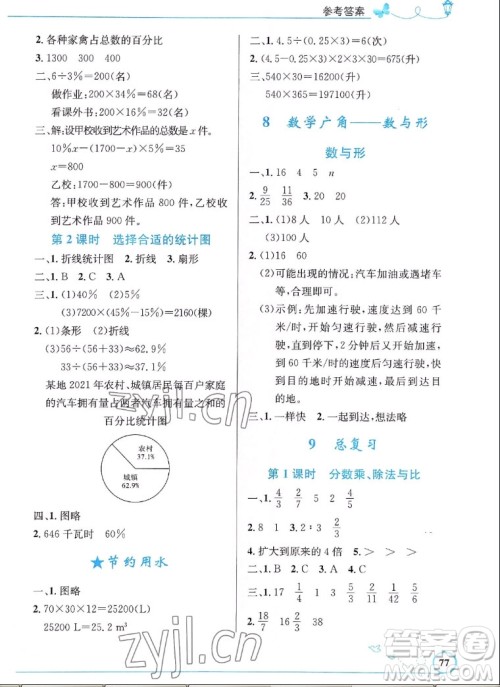 人民教育出版社2022秋小学同步测控优化设计数学六年级上册福建专版答案