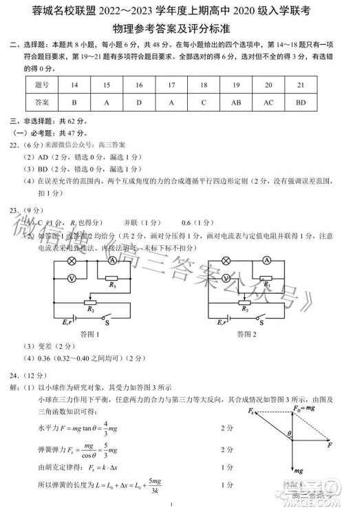 蓉城名校联盟2022-2023学年度上期高中2020级入学联考理科综合试题及答案 蓉城名校联盟2022-2023学年度上期高中2020级入学联考理科综合试题及答案