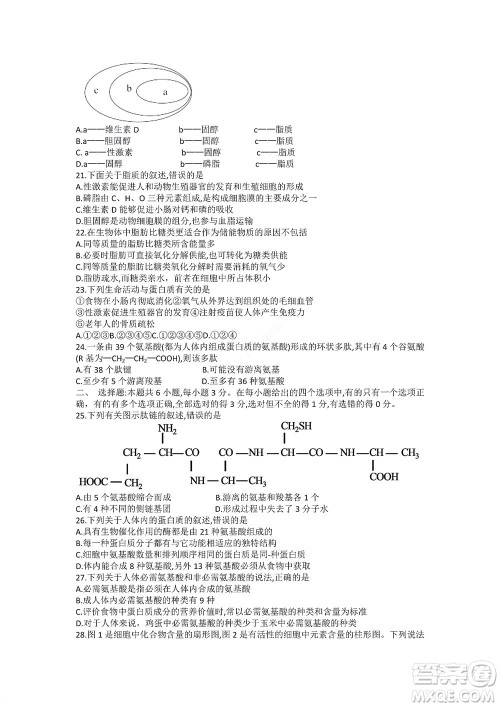 湖南省部分学校2022-2023学年度上学期高一年级一调考试生物试题及答案