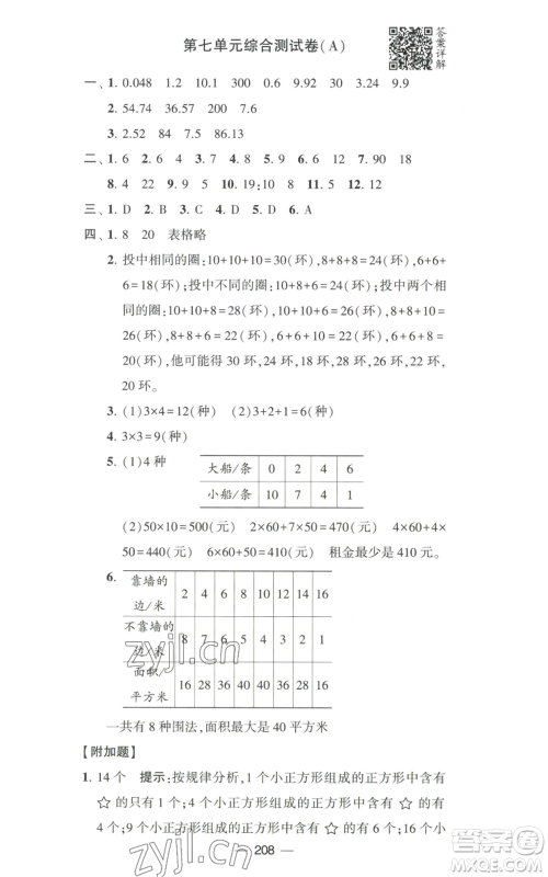 宁夏人民教育出版社2022学霸提优大试卷五年级上册数学江苏版江苏国标参考答案 宁夏人民教育出版社2022学霸提优大试卷五年级上册数学江苏版江苏国标参考答案