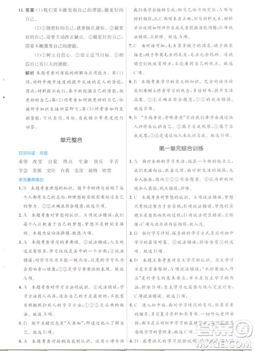 人民教育出版社2022秋初中同步测控优化设计道德与法治七年级上册人教版答案 人民教育出版社2022秋初中同步测控优化设计道德与法治七年级上册人教版答案
