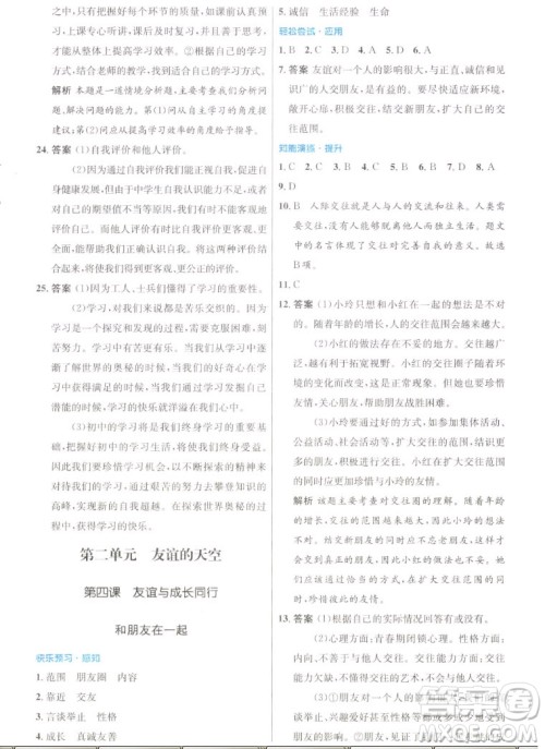 人民教育出版社2022秋初中同步测控优化设计道德与法治七年级上册人教版答案 人民教育出版社2022秋初中同步测控优化设计道德与法治七年级上册人教版答案