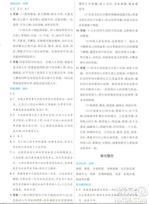 人民教育出版社2022秋初中同步测控优化设计道德与法治七年级上册人教版答案 人民教育出版社2022秋初中同步测控优化设计道德与法治七年级上册人教版答案