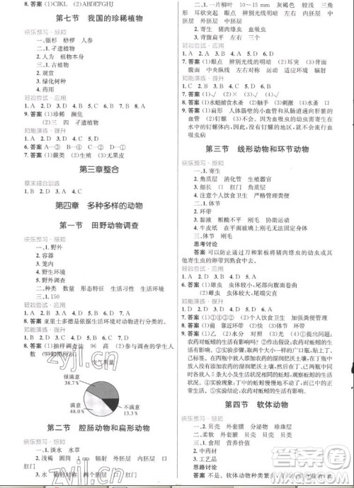 知识出版社2022秋初中同步测控优化设计生物七年级上册冀少版福建专版答案 知识出版社2022秋初中同步测控优化设计生物七年级上册冀少版福建专版答案