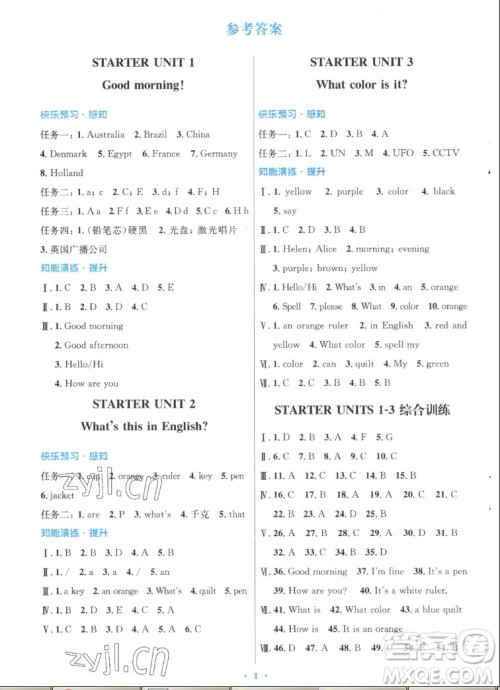 人民教育出版社2022秋初中同步测控优化设计英语七年级上册精编版答案 人民教育出版社2022秋初中同步测控优化设计英语七年级上册精编版答案