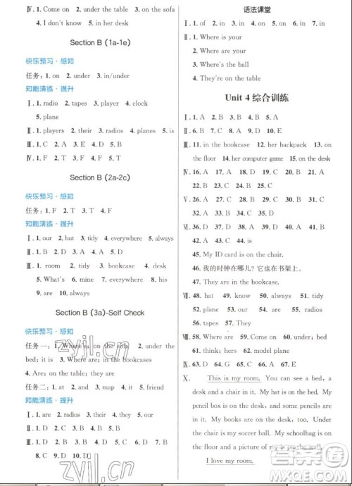 人民教育出版社2022秋初中同步测控优化设计英语七年级上册精编版答案 人民教育出版社2022秋初中同步测控优化设计英语七年级上册精编版答案